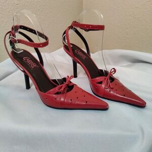 Vintage Y2K Pink Leather Pointed Stiletto Heels Ankle Strap Bows Bratz Formal 7